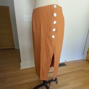 NWT Andrew Marc New York Orange Slit Skirt Abalone Style Buttons